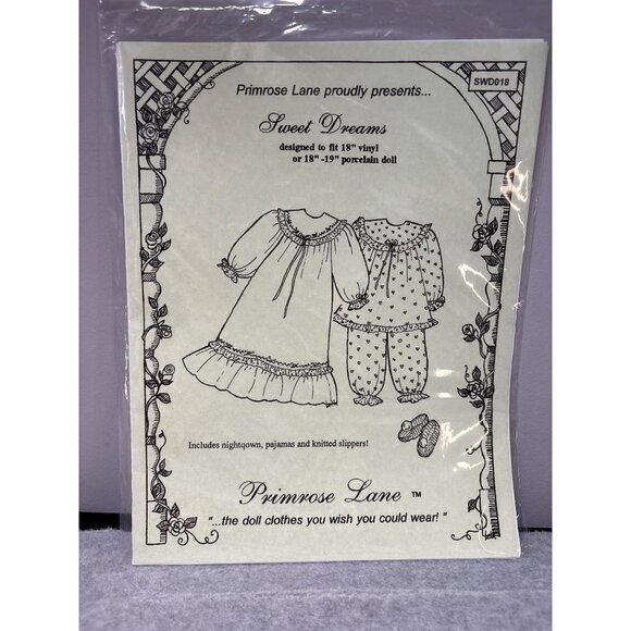 Primrose Lane Sweet Dreams Nightgown & Pajamas Pattern for 18" Dolls - Picture 1 of 4